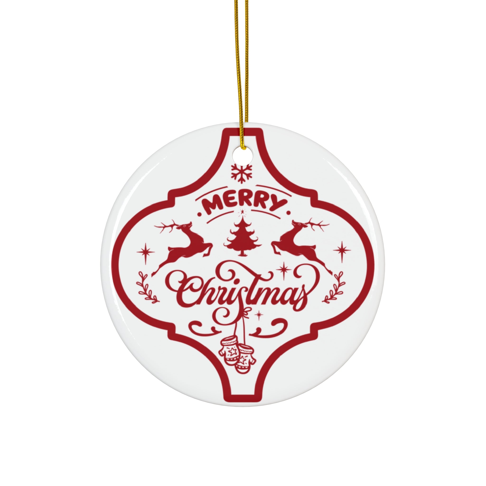Merry Christmas Deers Ceramic Disc Ornament           Item #64426 - Buckshot's Bargain Barn