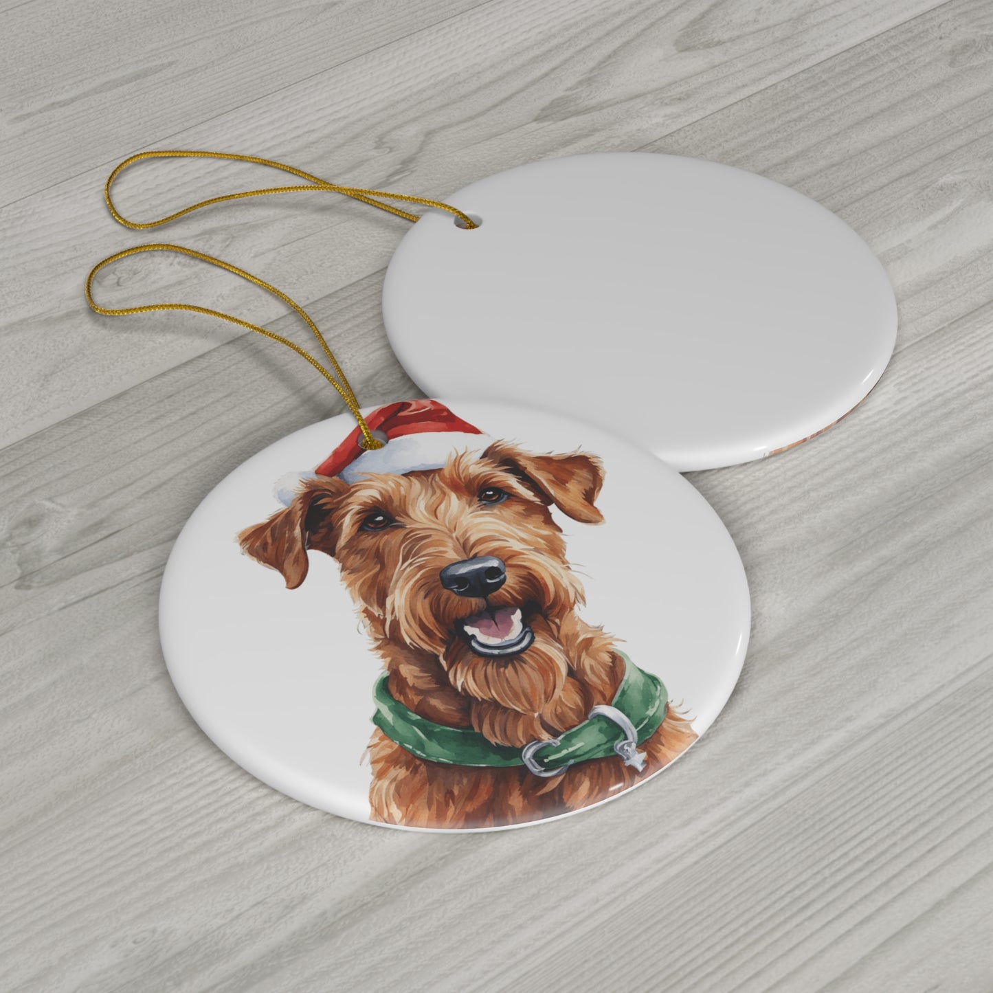 Ceramic Ornament - Irish Terrier Dog With Santa Hat      Item #6611975