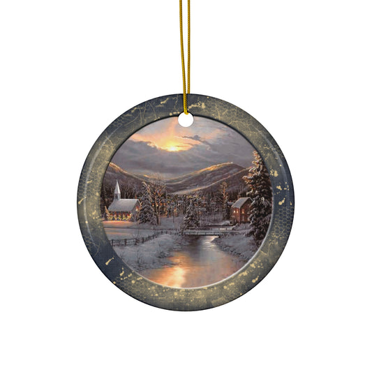 Winter Scene Ceramic Disc Ornament          Item #205404