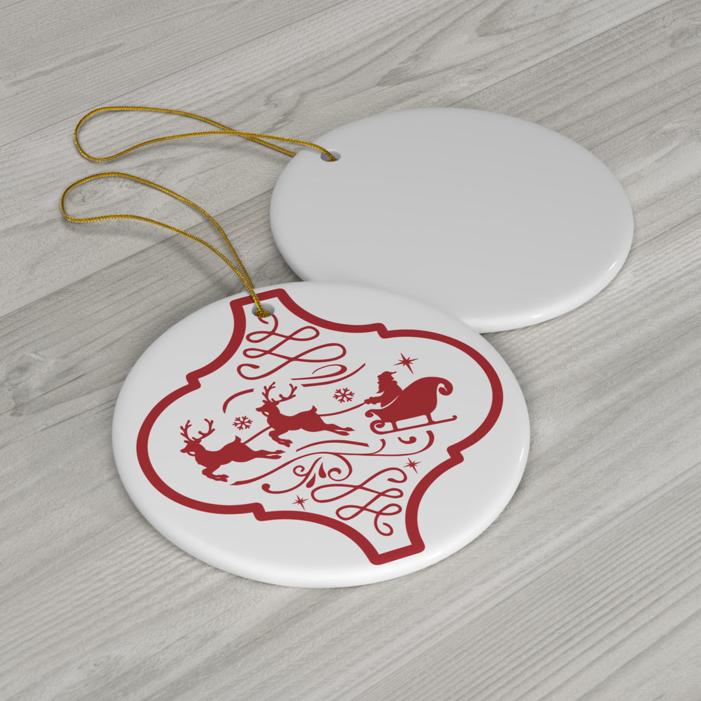 Santa And Sleigh Ceramic Disc Ornament          Item #1250186