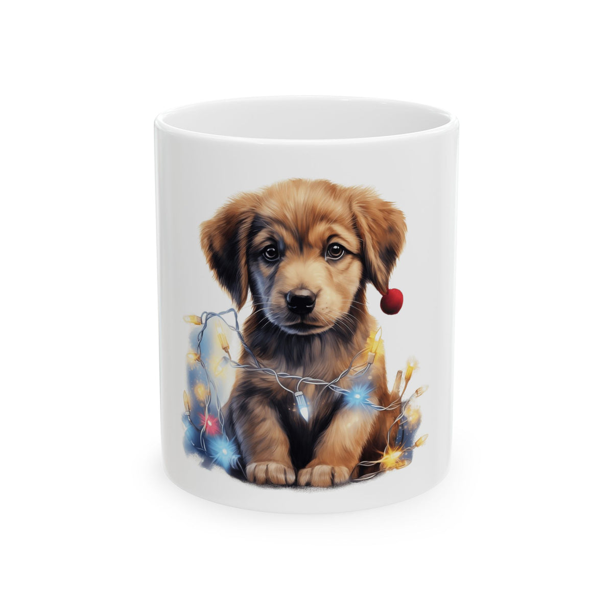 Christmas Puppy Ceramic Mug — Cute Dog with Holiday Lights 11oz   Item #197116