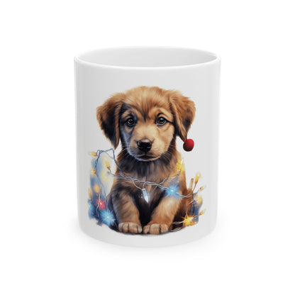 Christmas Puppy Ceramic Mug — Cute Dog with Holiday Lights 11oz   Item #197116