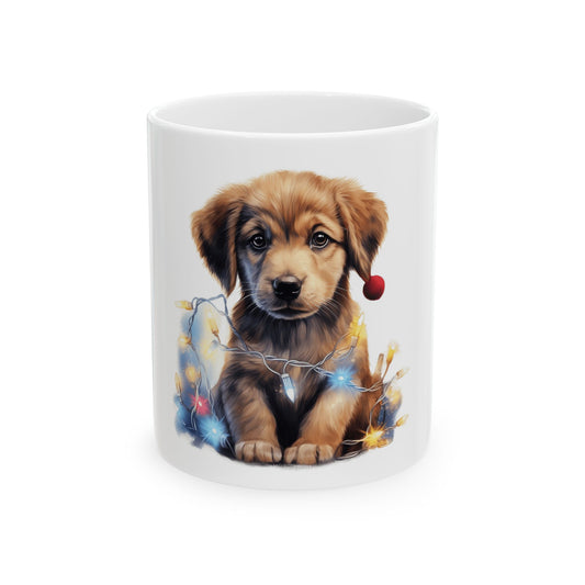 Christmas Puppy Ceramic Mug — Cute Dog with Holiday Lights 11oz   Item #197116