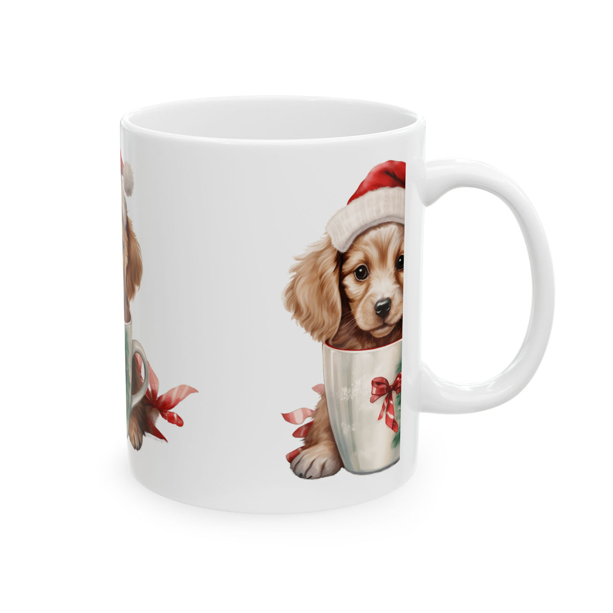 Christmas Puppy Mug – Cute Puppy in Santa Hat Ceramic Coffee Cup 11oz Item #718866