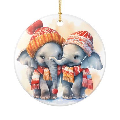 Adorable Winter Elephant Friends Ceramic Ornament    Item #604566