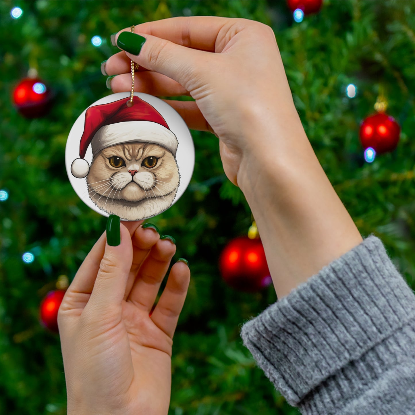 Exotic Shorthair Cat With Santa Hat Ceramic Ornament        Item #1309607