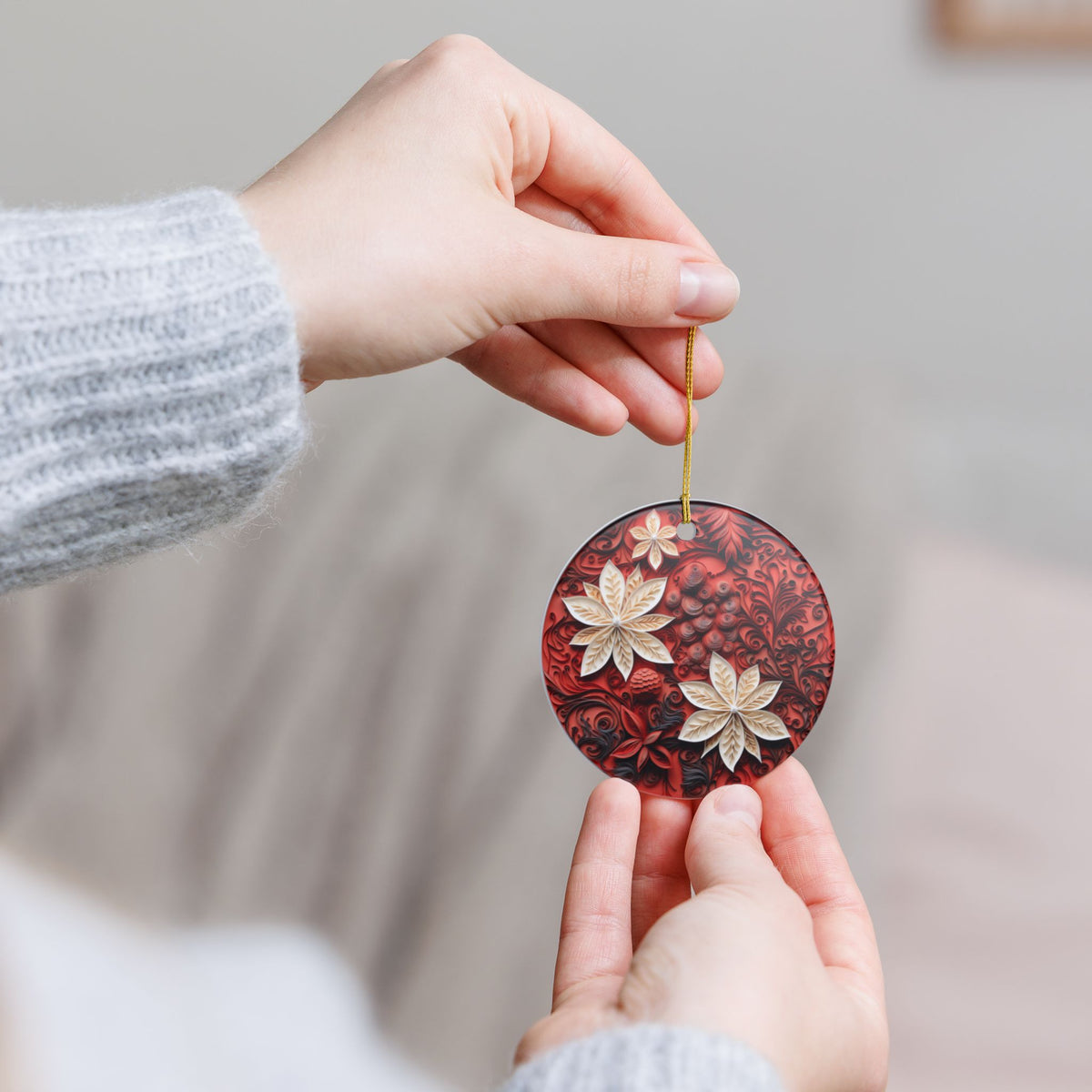 Red Floral Ceramic Ornament    Item #749572