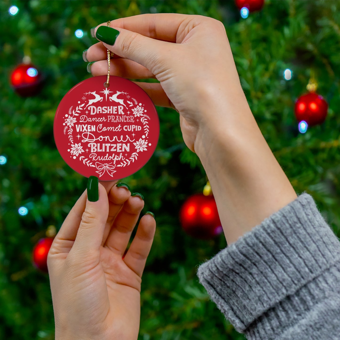 Reindeer Wreath Ceramic Disc Ornament        Item #5418873