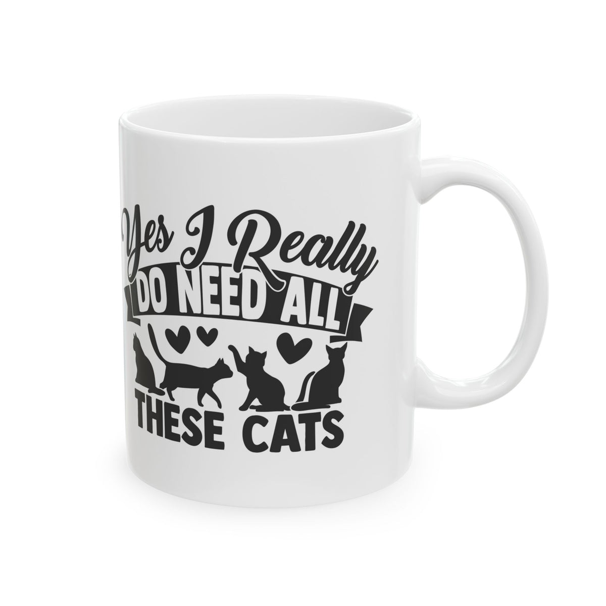 Cat Lover Ceramic Mug – "Yes I Really Do Need All These Cats" Coffee Cup 11oz   Item #109409