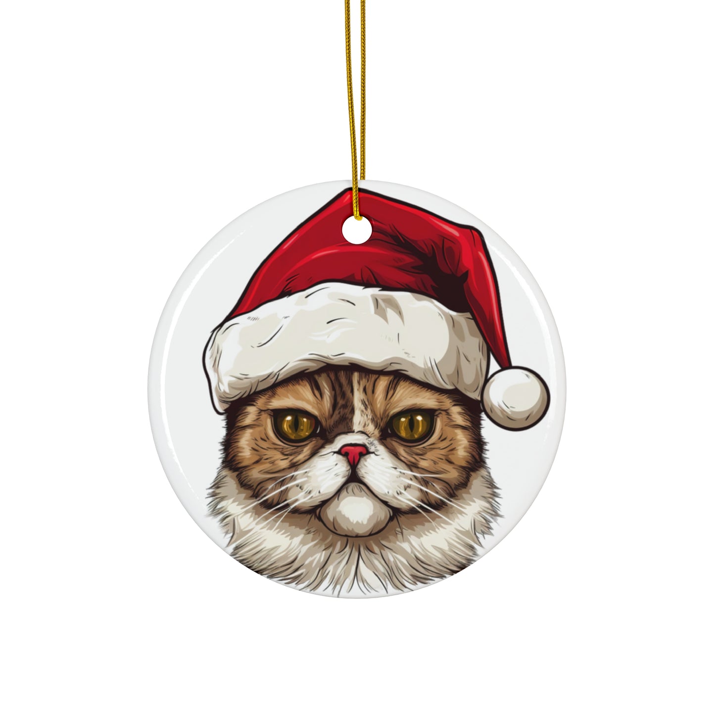 Ceramic Ornament - Exotic Shorthair Cat With Santa Hat      Item #45368