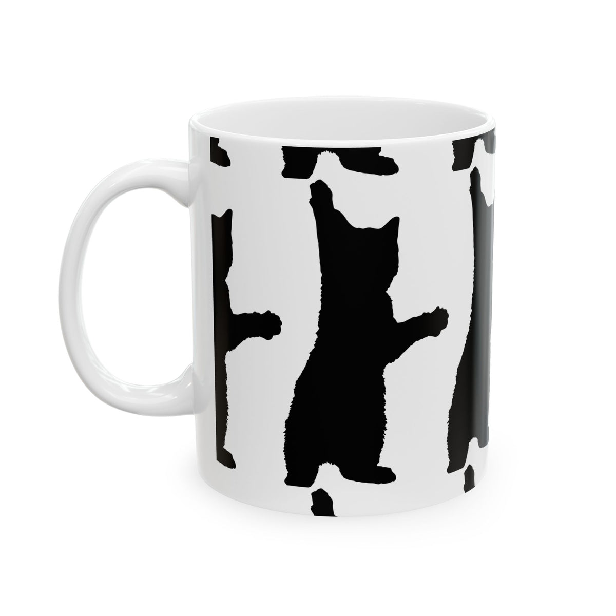 Black Cat Silhouette Ceramic Mug — Minimalist Wildlife Coffee Cup 11oz    Item #500514