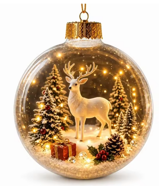 Santa's Creations Acrylic Christmas White Deer Ball Ornament With Light