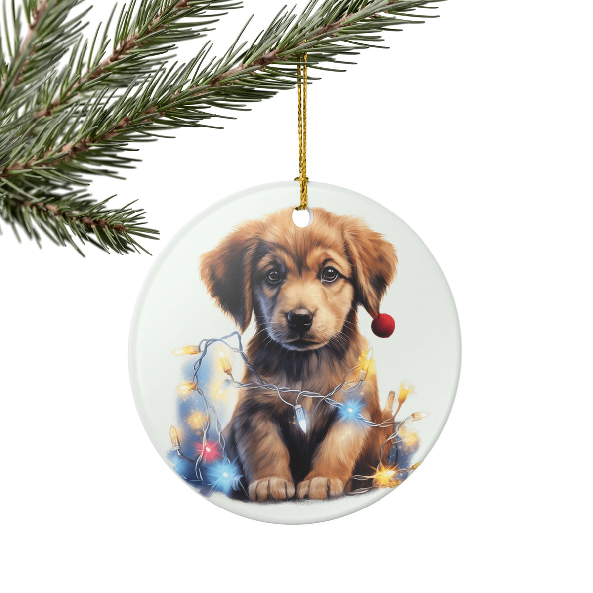Ceramic Christmas Ornament – Adorable Puppy with Festive Lights   Item #559568