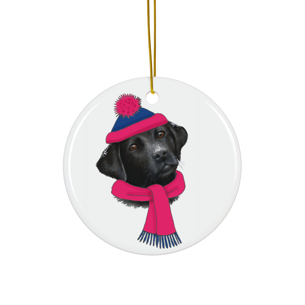 Lab In Pink/Blue Winter Gear Ceramic Disc Ornament            Item #9198958