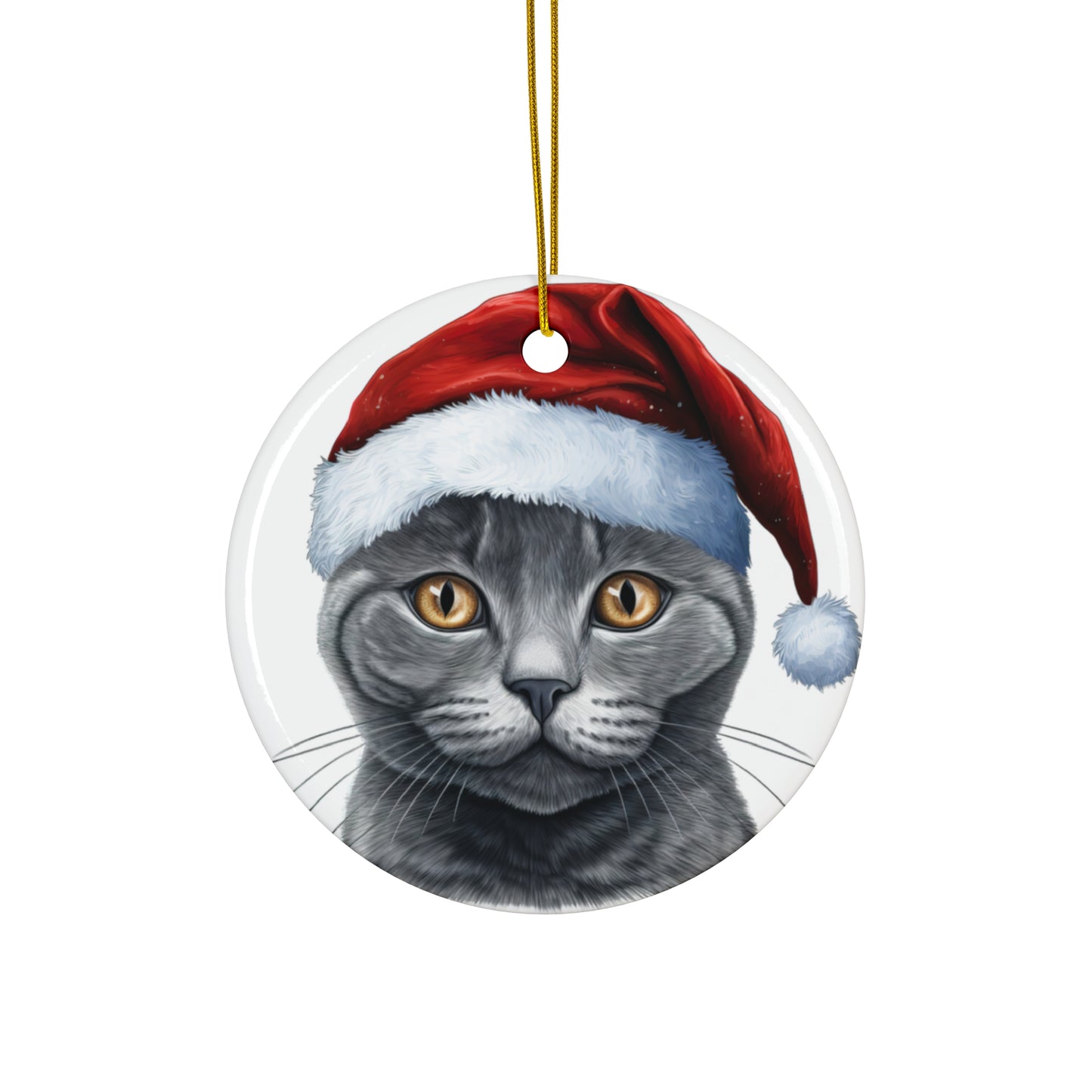 Russian Blue Cat With Santa Hat Ceramic Ornament      Item #3338484