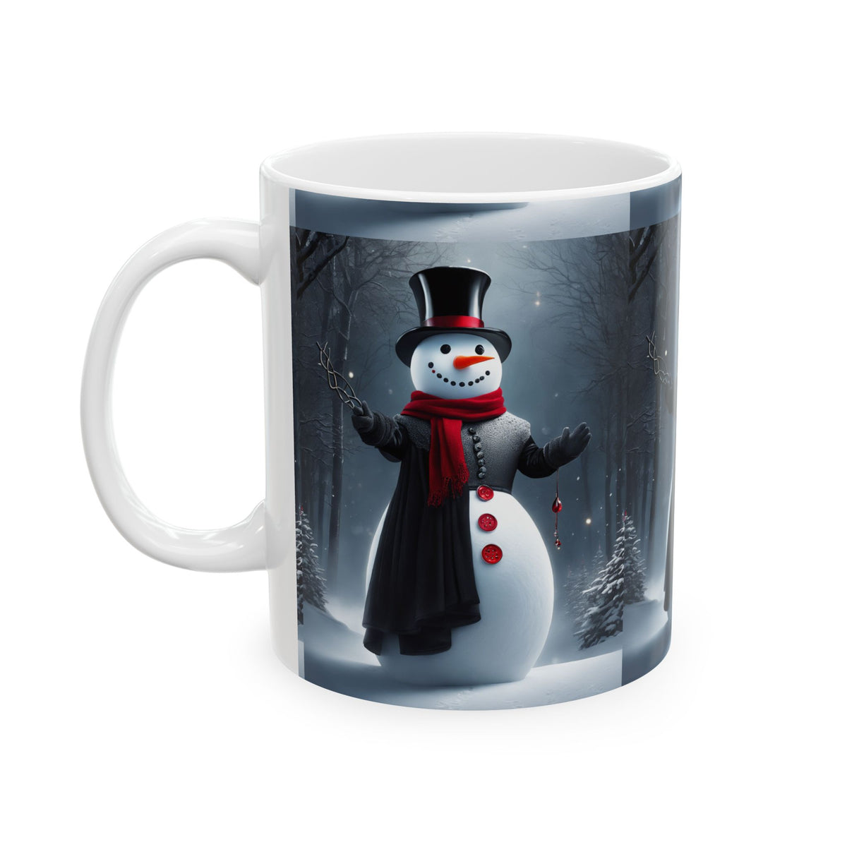 Snowman Holiday Mug – Festive Winter Scene Ceramic Coffee Cup 11oz    Item #27419