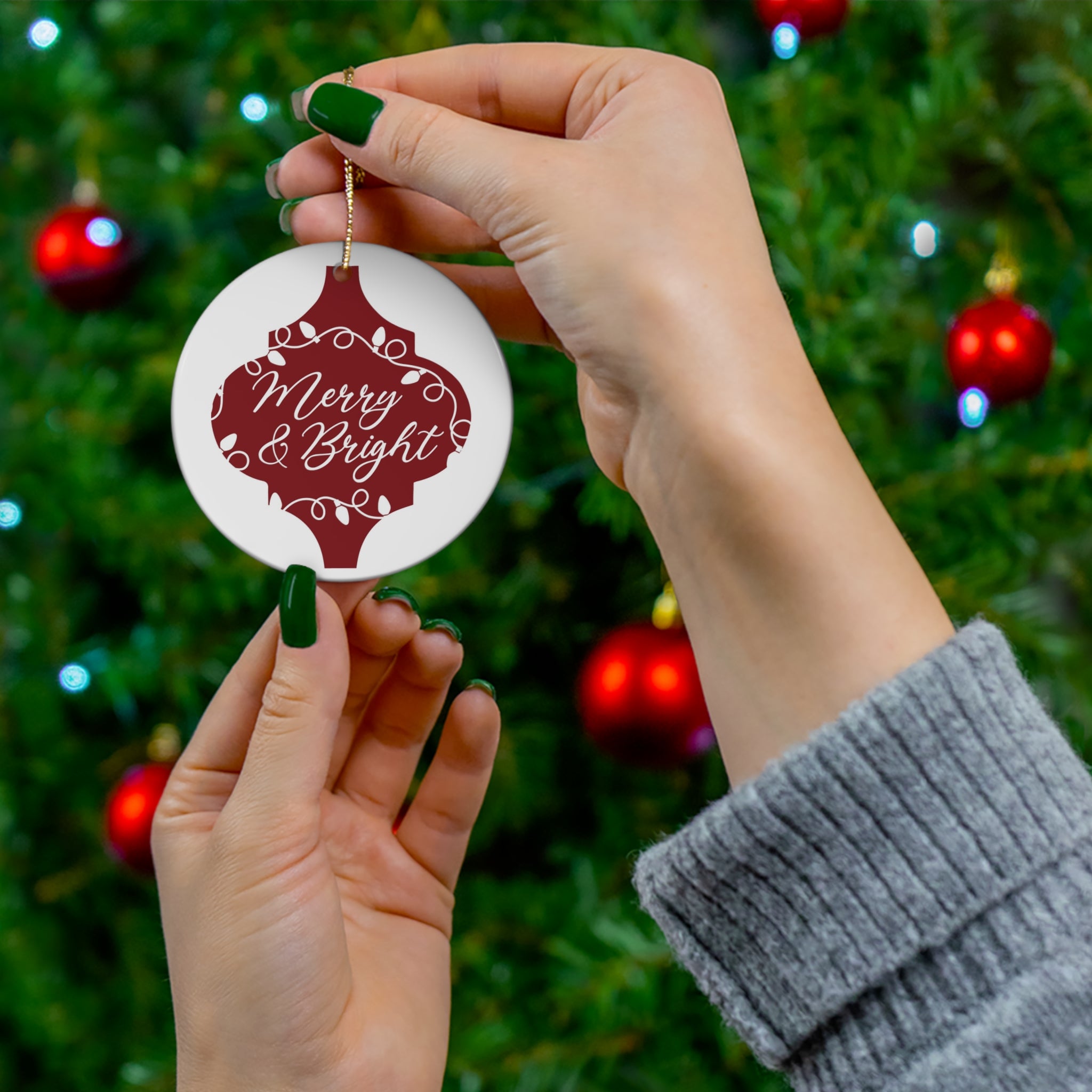 Merry And Bright  Ceramic Disc Ornament       Item #3332616