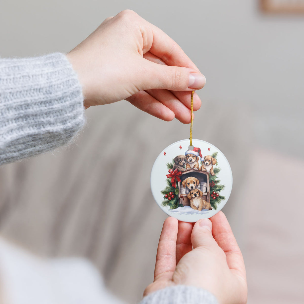 Ceramic Christmas Ornament with Festive Puppy Dog Design    Item #972623