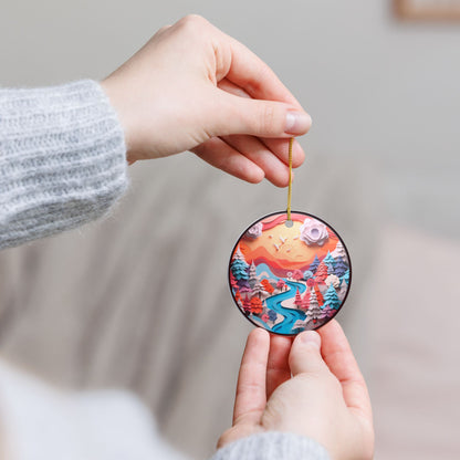 Ceramic Ornament – Whimsical Winter Mountain Landscape Christmas Tree Decoration