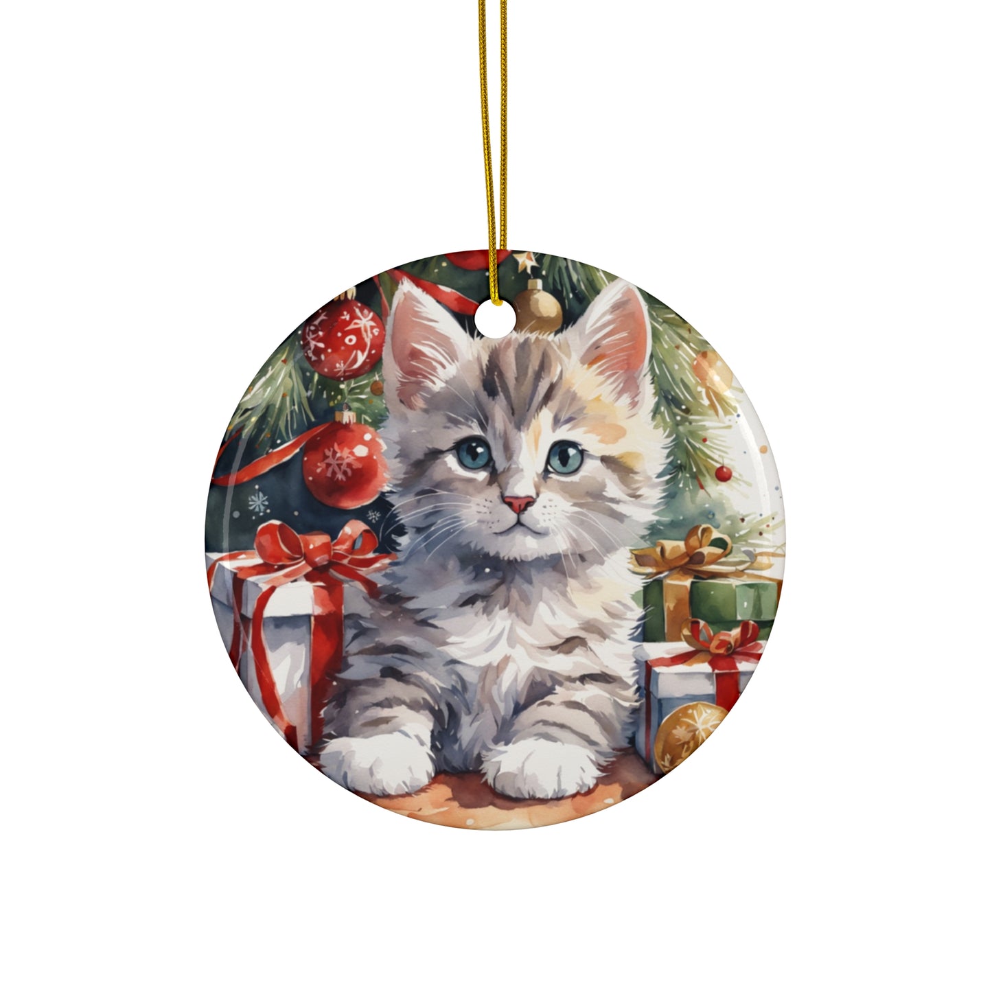 Christmas Cat Ceramic Disc Ornament       Item #9109071