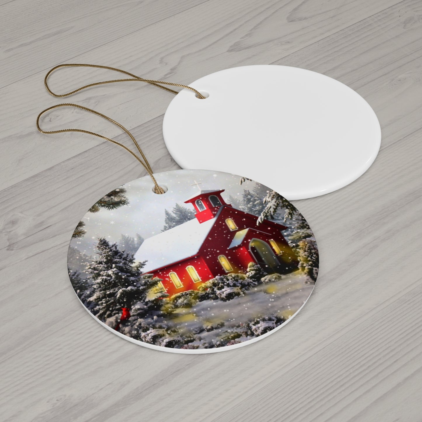 Winter Church Scene Ceramic Disc Ornament     Item #4982553