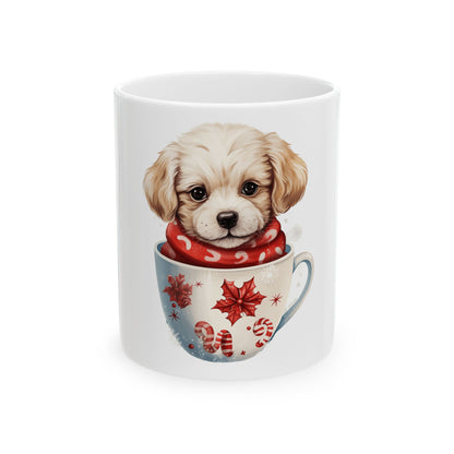 Cute Puppy in Holiday Teacup Ceramic Mug — Christmas Dog Coffee Cup 11oz  Item #345284