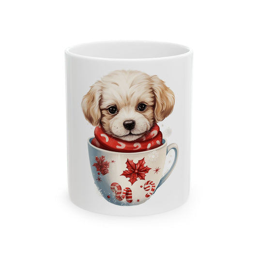 Cute Puppy in Holiday Teacup Ceramic Mug — Christmas Dog Coffee Cup 11oz  Item #345284