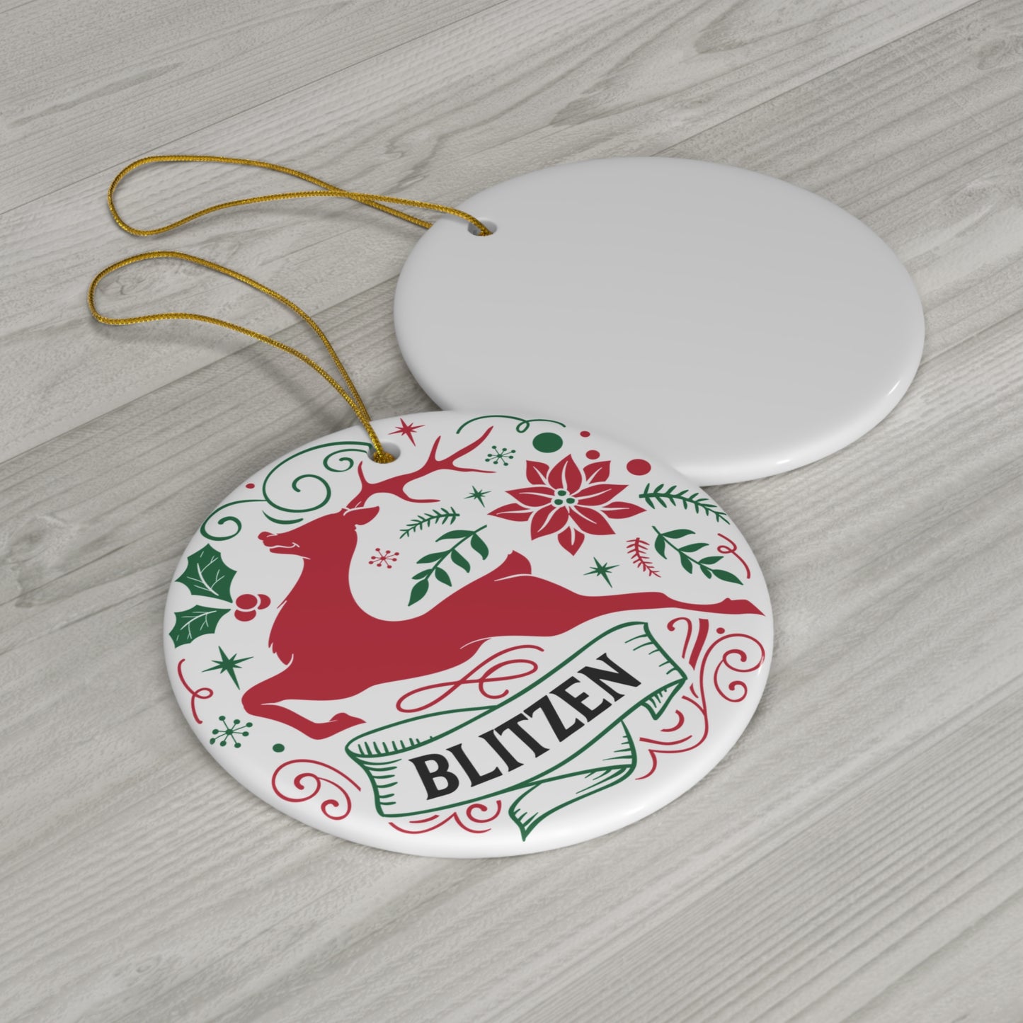 Blitzen Reindeer Ceramic Disc Ornament        Item #1039876