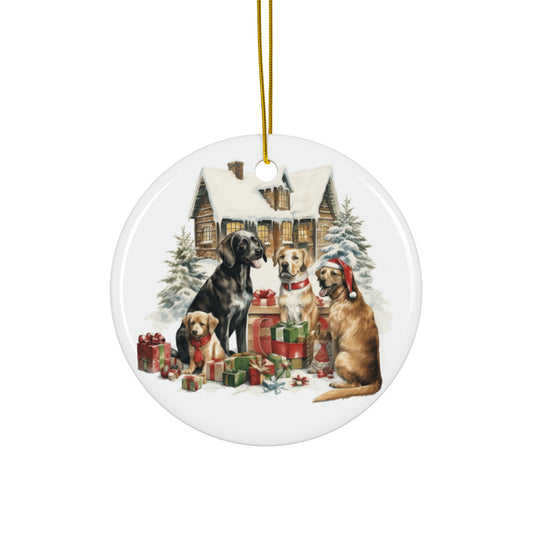 Christmas Dog Ceramic Disc Ornament