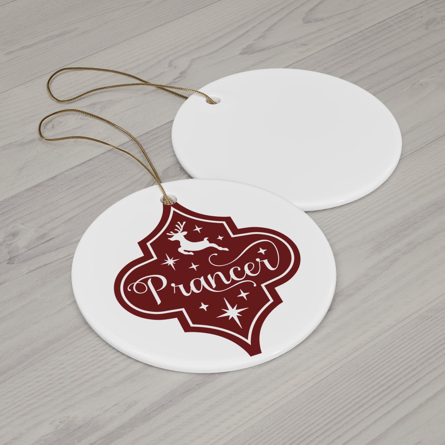 Prancer Reindeer Ceramic Disc Ornament       Item #264052