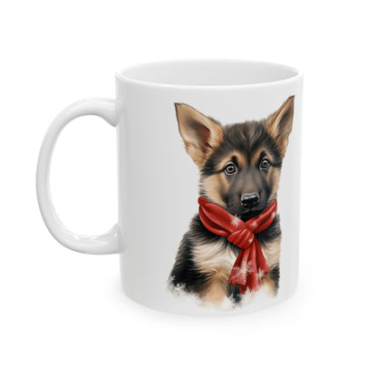 German Shepherd Puppy With Red Christmas Scarf Holiday Mug 11oz  Item #374191