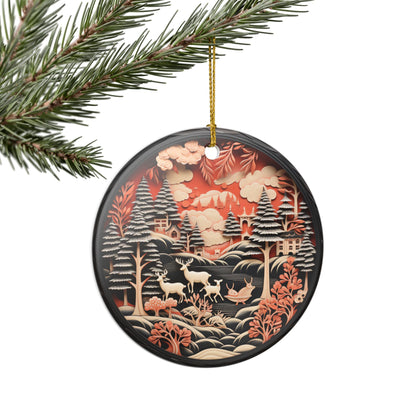 Winter Woodland Deer Ceramic Ornament   Item #930344