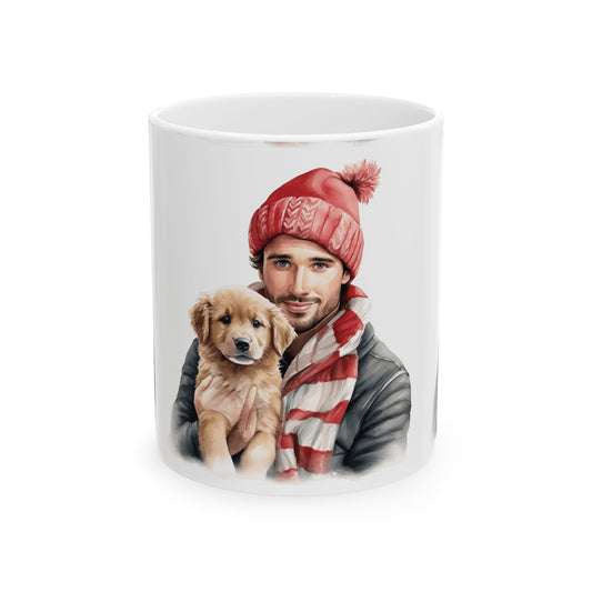 Christmas Cozy Man with Puppy Ceramic Mug 11oz   Item #56864