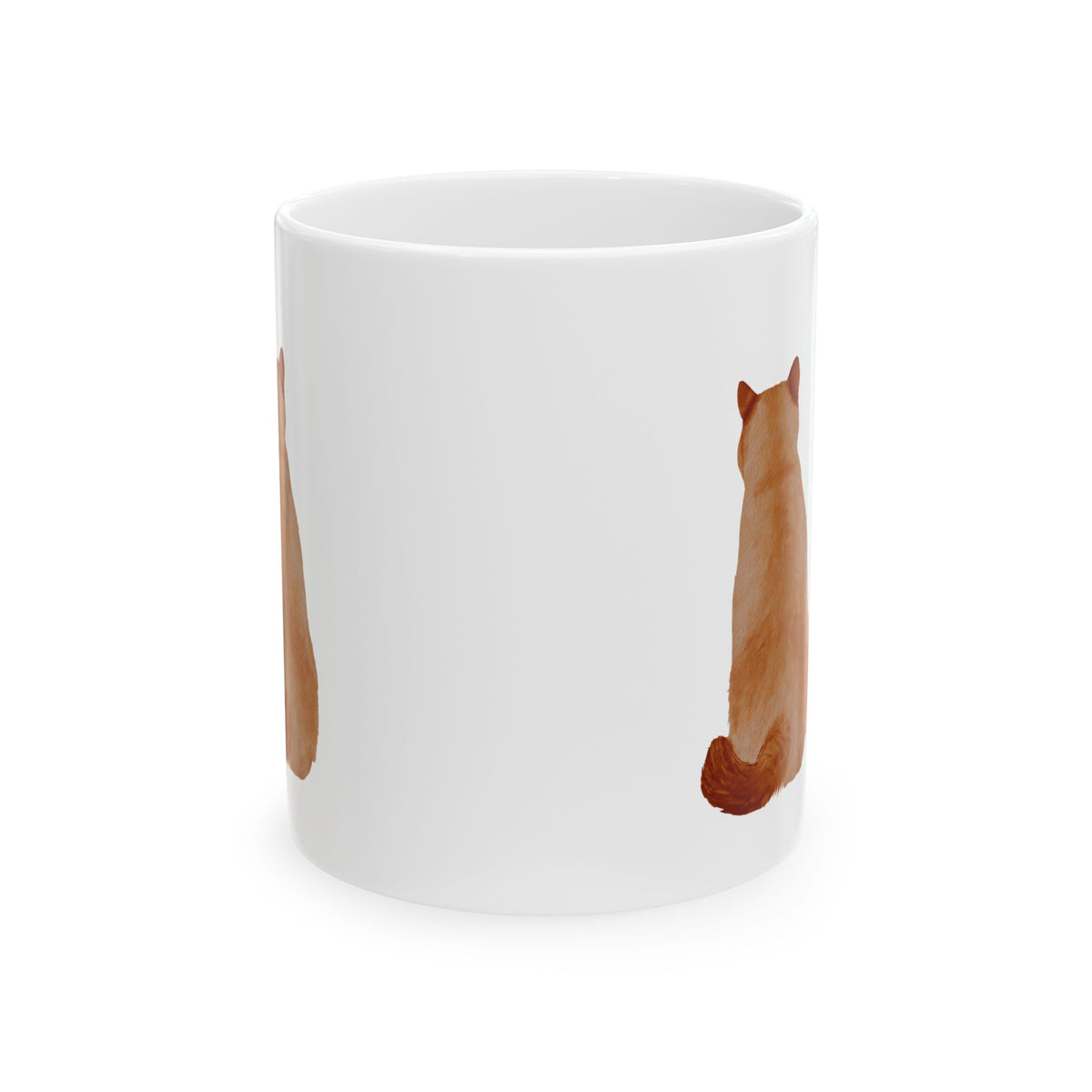 Cat Back View Ceramic Mug – Cute Minimal Orange Cat Coffee Cup 11oz  Item #806