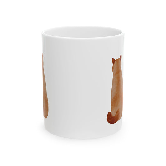 Cat Back View Ceramic Mug – Cute Minimal Orange Cat Coffee Cup 11oz  Item #806