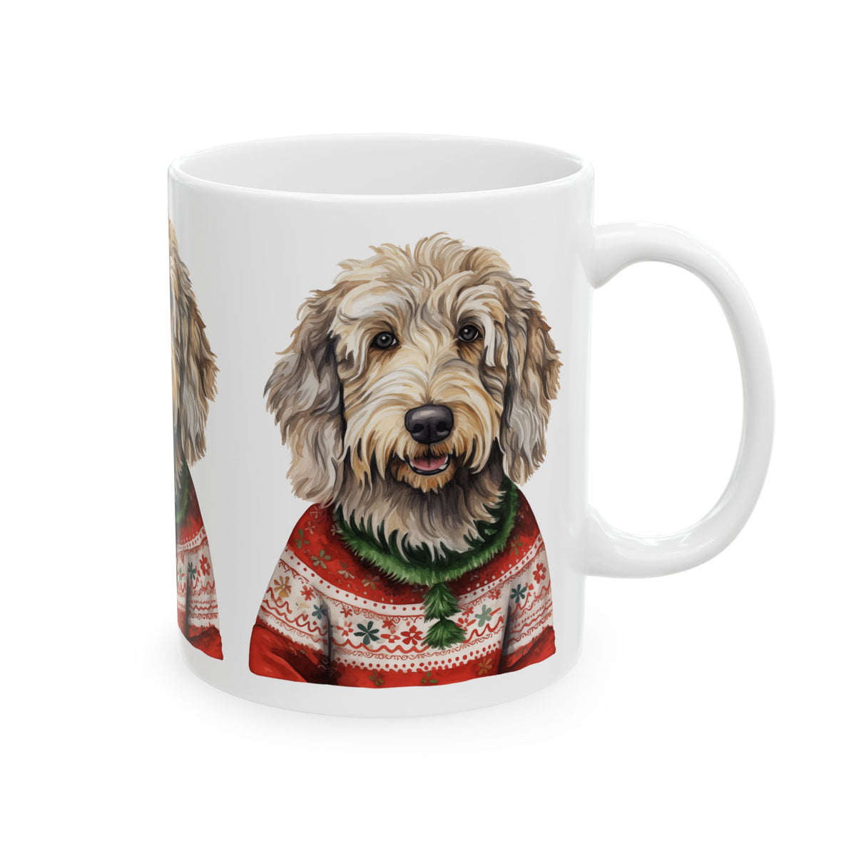 Dog in Christmas Sweater Mug — Cute Doodle Labradoodle Holiday Coffee Cup 11oz  Item #641519