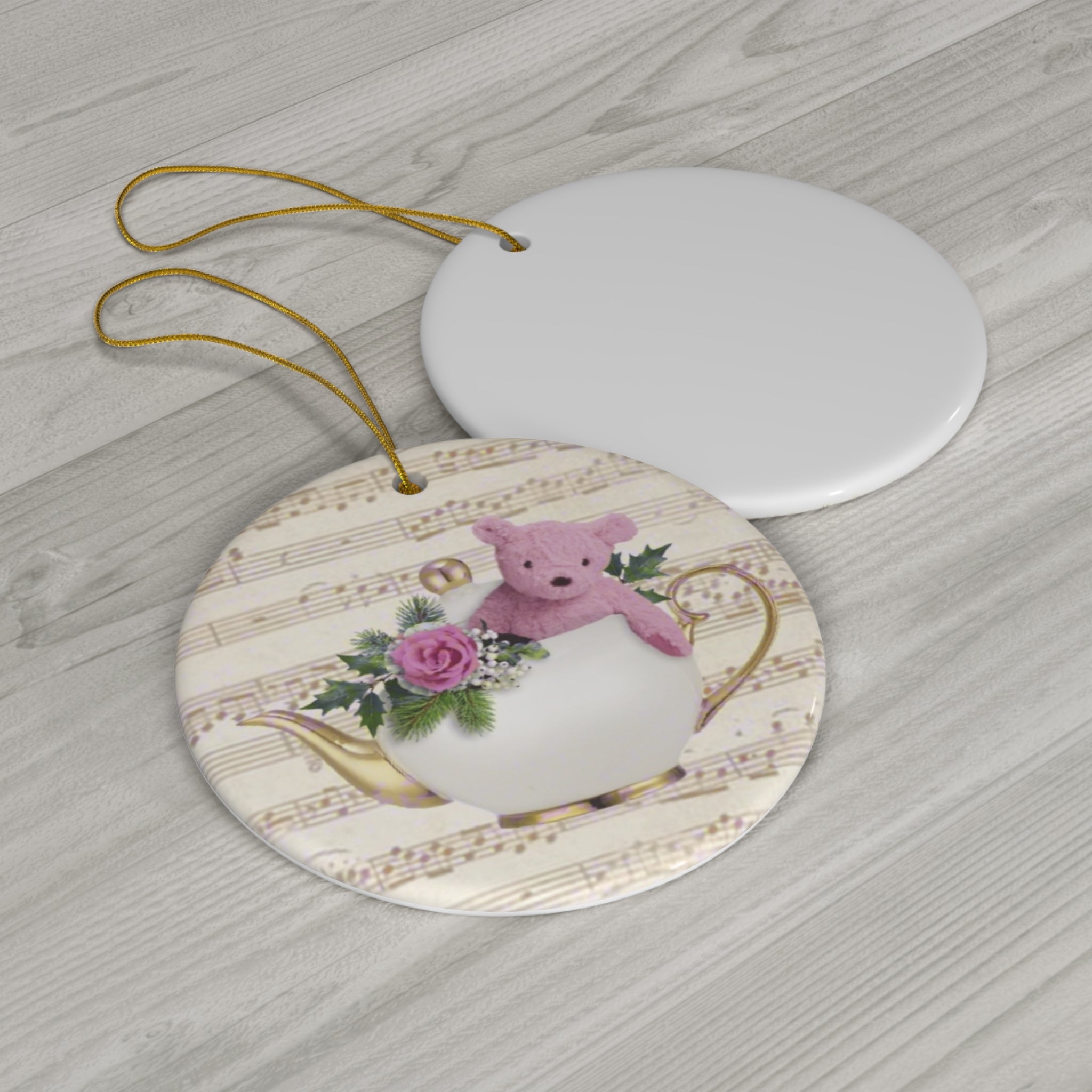 Bear In A Teapot Ceramic Disc Ornament        Item #772297 - Buckshot's Bargain Barn