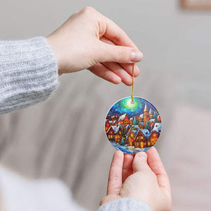 Snowy Christmas Village Ceramic Ornament   Item #119802