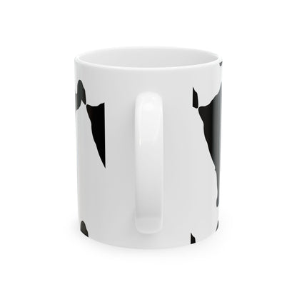 Cat Print Ceramic Mug – Black & White Farmhouse Coffee Cup 11oz    Item #506222