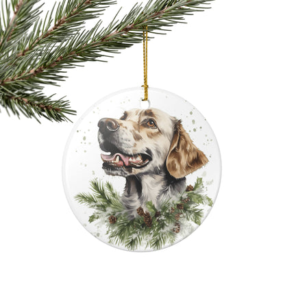 Ceramic Christmas Ornament – Festive Dog Portrait with Pine Branches    Item #715405