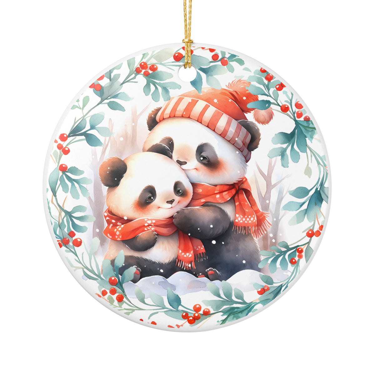 Ceramic Christmas Ornament with Adorable Panda Cubs   Item #76801