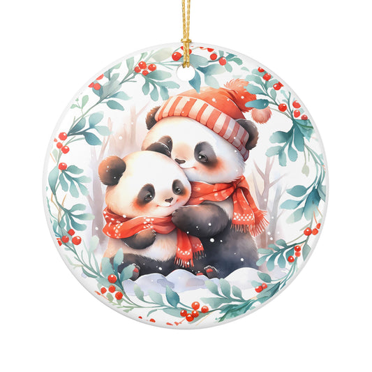 Ceramic Christmas Ornament with Adorable Panda Cubs   Item #76801