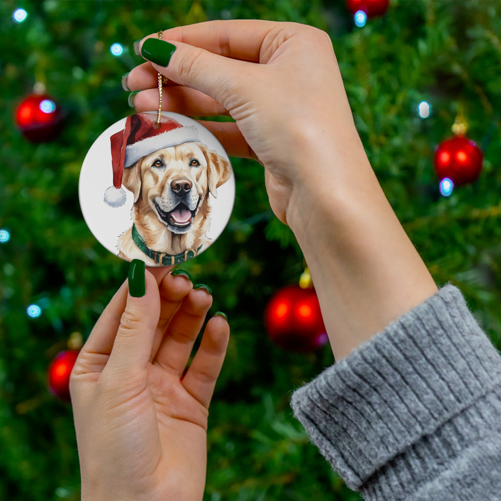 Ceramic Ornament - Labrador Retriever With Santa Hat      Item #915658