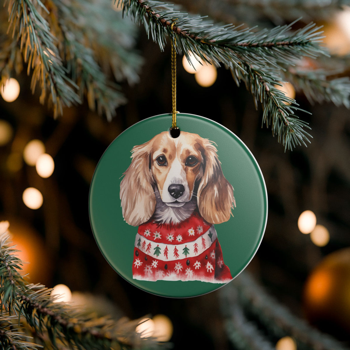 Christmas Dog In Sweater Ceramic Ornament   Item #685519