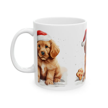 Christmas Puppy Ceramic Mug — Cute Golden Retriever Puppy in Santa Hat 11oz   Item #510175