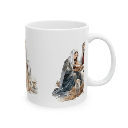 Nativity Dog Mug — Christmas Holy Family Coffee Cup 11oz   Item #151444