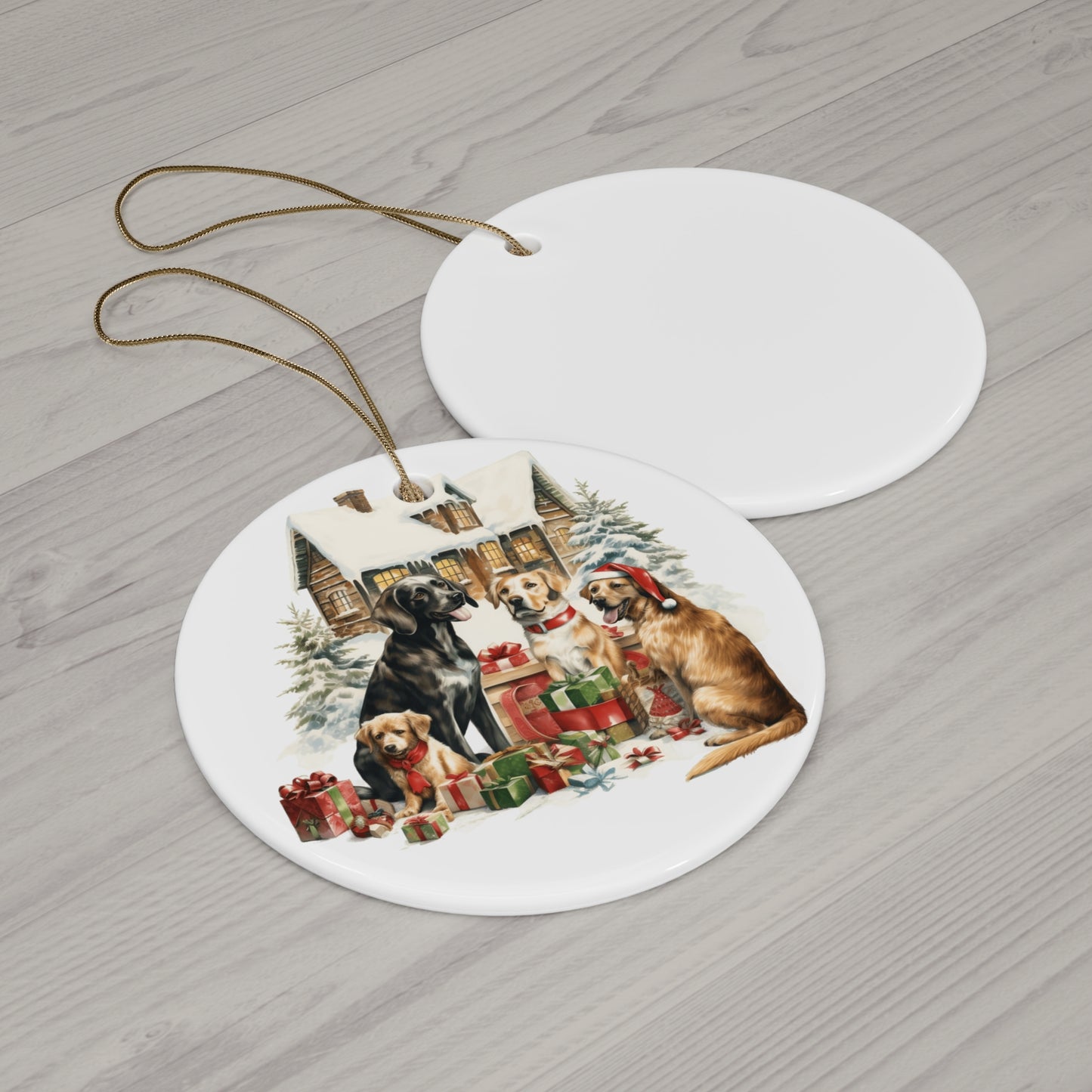 Christmas Dog Ceramic Disc Ornament