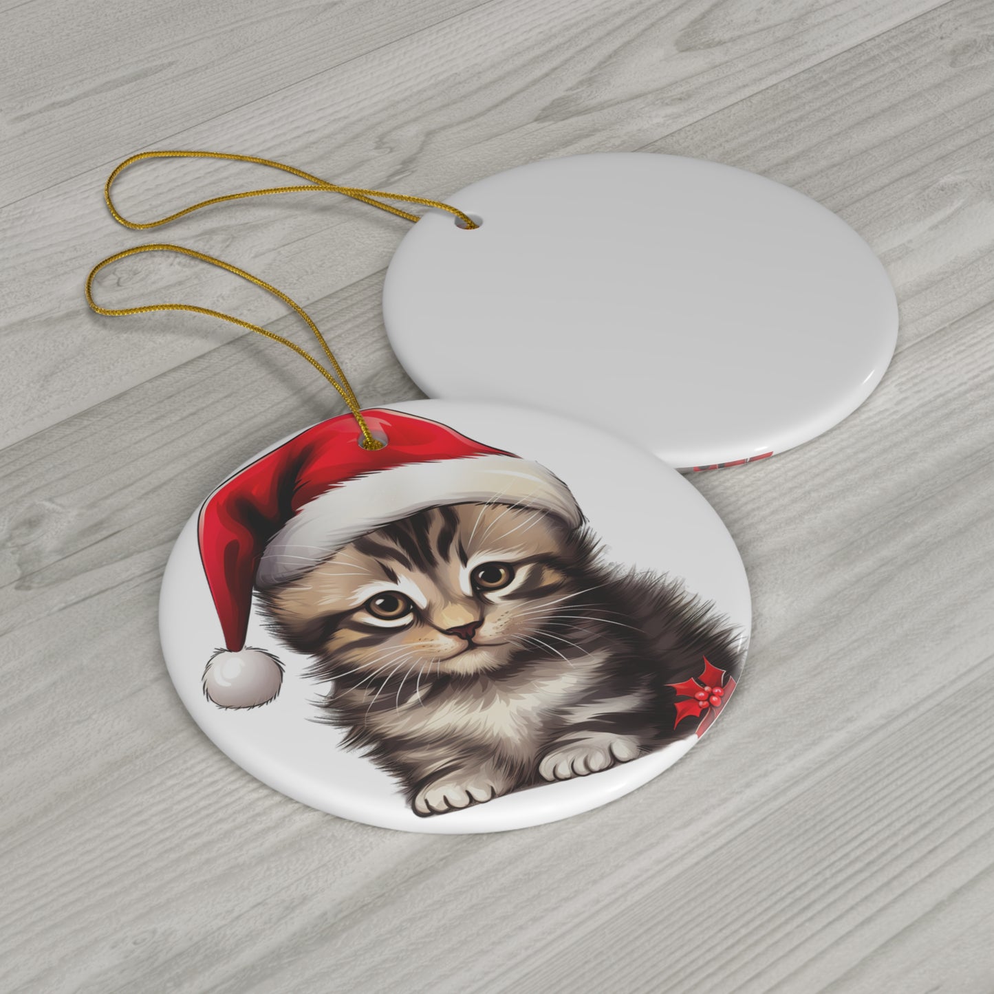 Ceramic Ornament - Manx Kitten With Santa Hat      Item #4449787