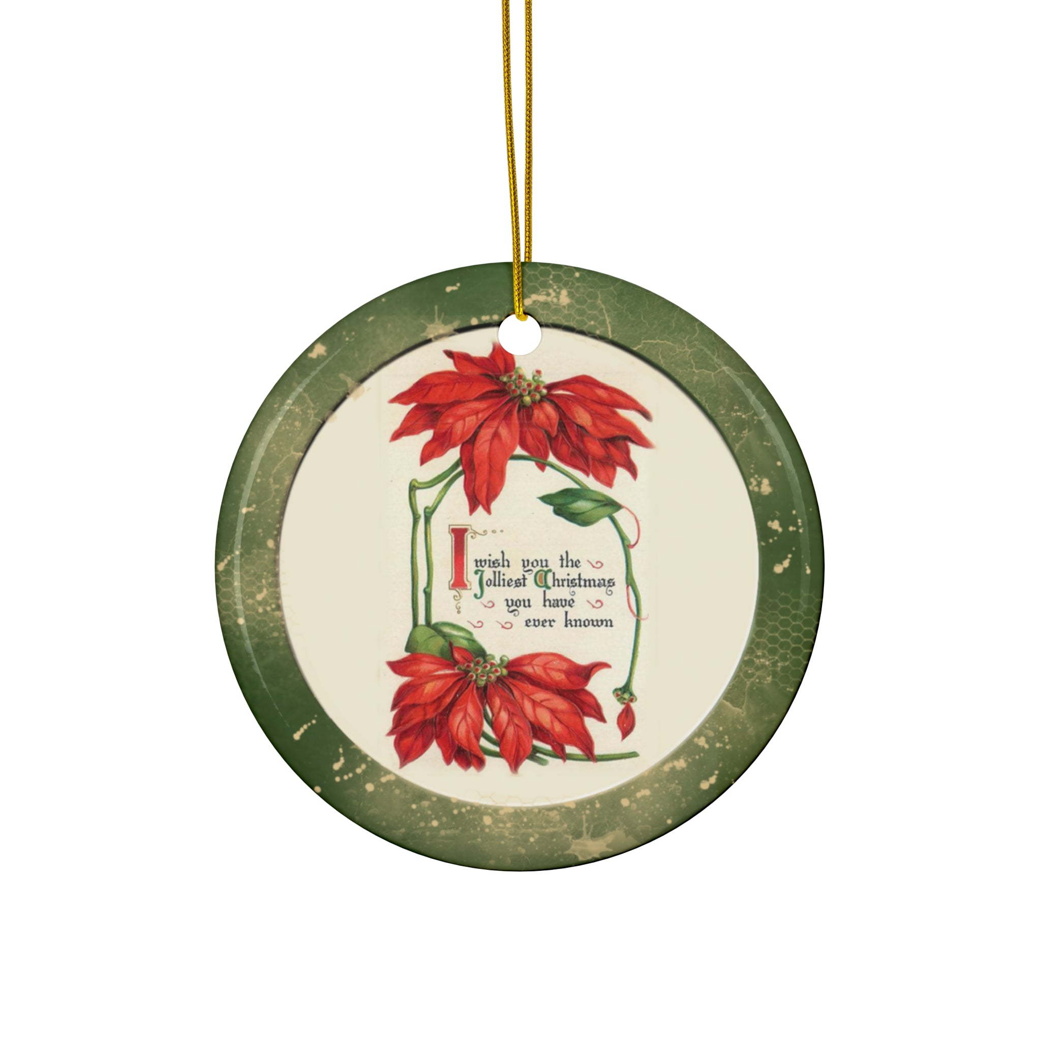 Poinsette Ceramic Disc Ornament       Item #908067