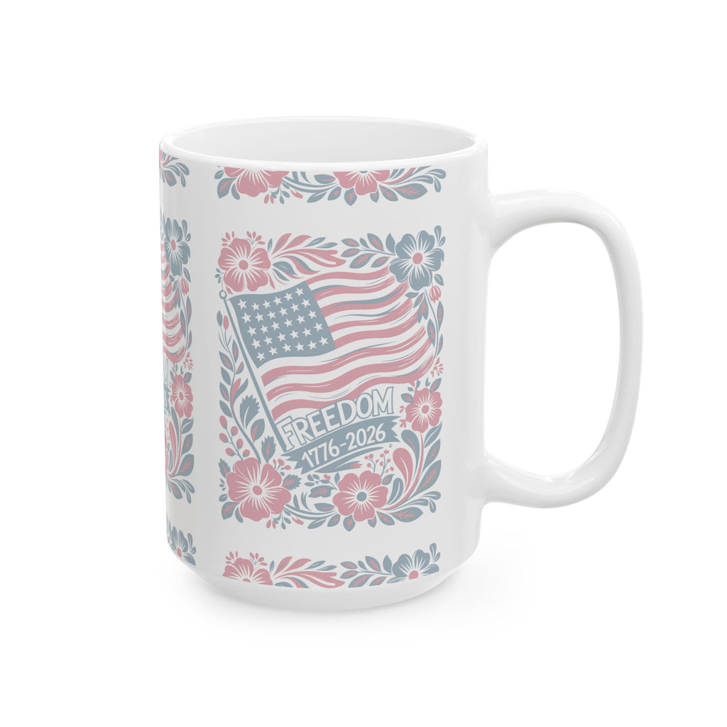 Freedom Floral Ceramic Mug — Patriotic Vintage Americana Mug 15 oz  Item#